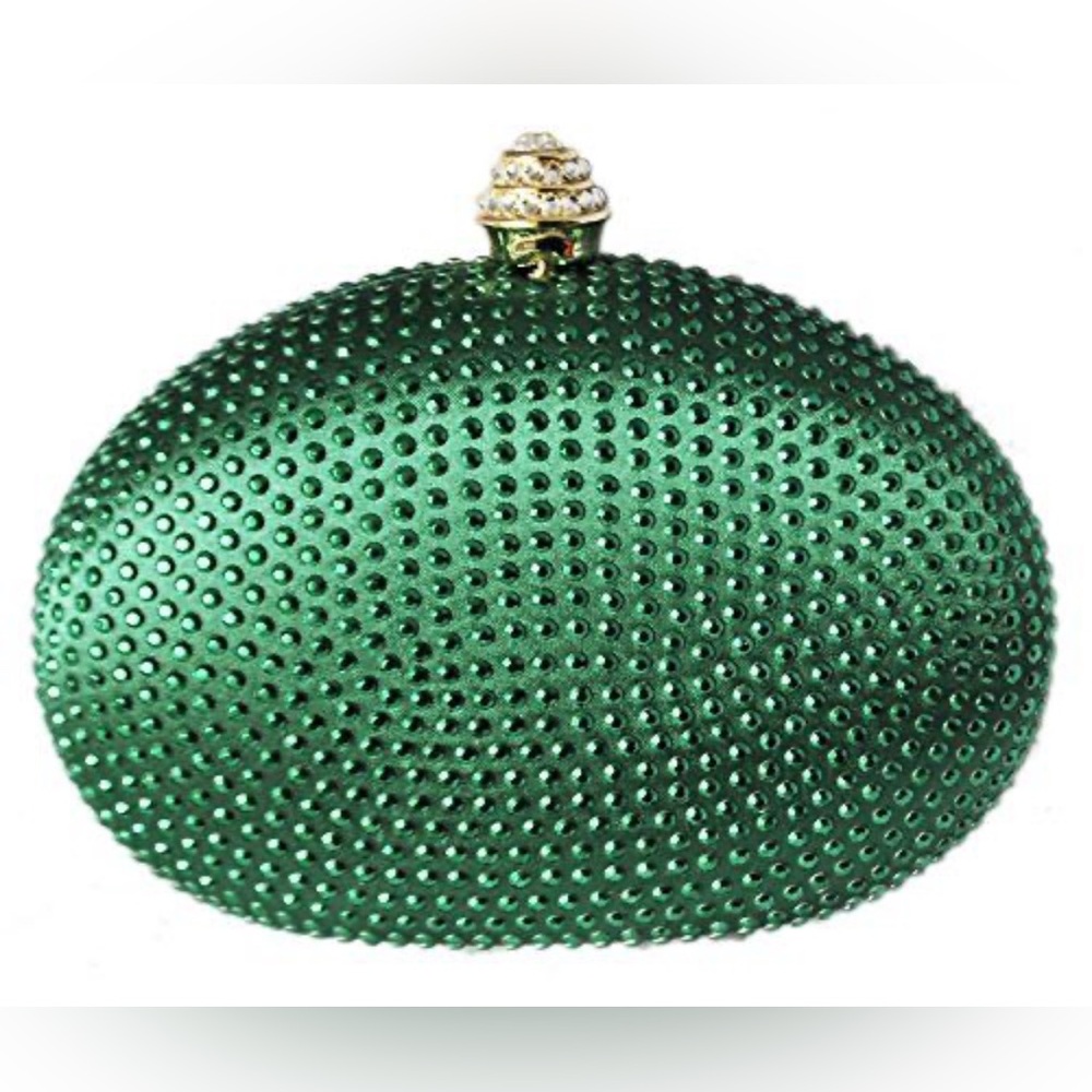 Green Rhinestone Crystal and Metal Clutch Bag with chain. NWT